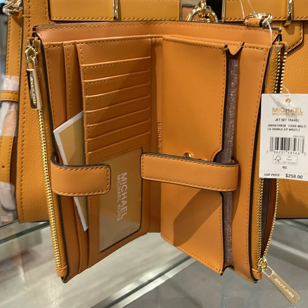 MICHAEL KORS JST LG DOUBLE ZIP WRISTLET WALLET PHONE HOLDER CIDER NWT